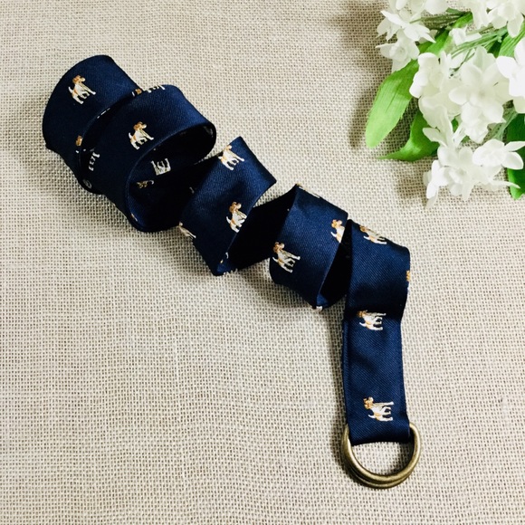 J. Crew Accessories - J CREW Navy 100% Silk Jack Russell Terrier Belt